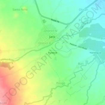 Mapa topográfico Burabud, altitud, relieve
