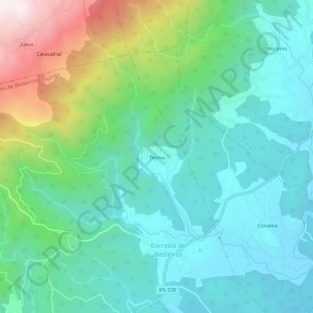 Mapa topográfico Tojosa, altitud, relieve