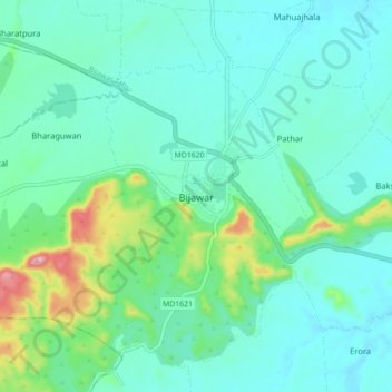 Mapa topográfico Bijawar, altitud, relieve