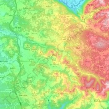 Mapa topográfico Buje, altitud, relieve