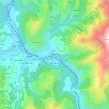 Mapa topográfico Arnate, altitud, relieve