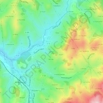 Mapa topográfico Sandrin, altitud, relieve