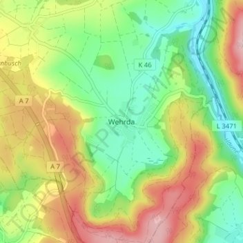 Mapa topográfico Wehrda, altitud, relieve