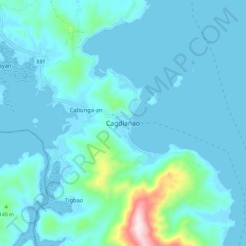 Mapa topográfico Cagdianao, altitud, relieve
