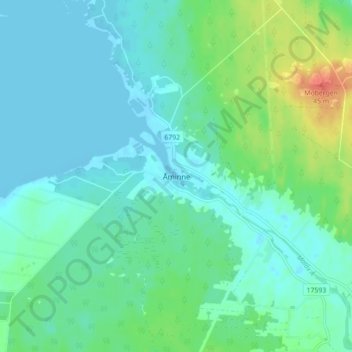 Mapa topográfico Åminne, altitud, relieve