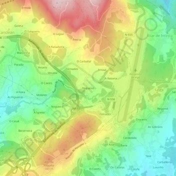 Mapa topográfico Requeixo, altitud, relieve