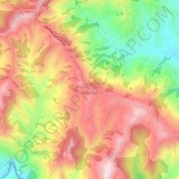 Mapa topográfico Puranogaun Dapcha, altitud, relieve