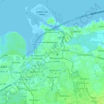 Mapa topográfico Binakayan, altitud, relieve