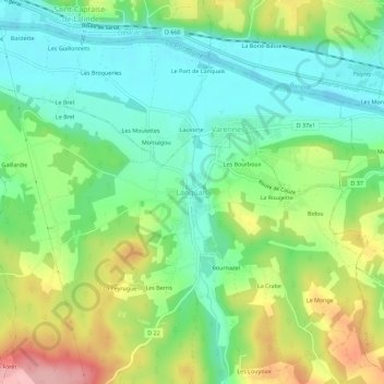 Mapa topográfico Lanquais, altitud, relieve