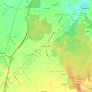 Mapa topográfico Parada de Cima, altitud, relieve