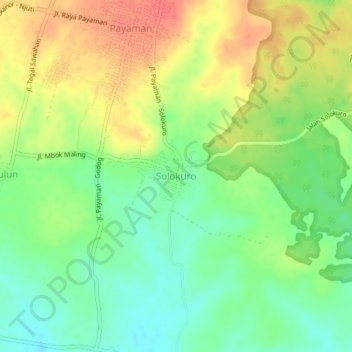 Mapa topográfico Solokuro, altitud, relieve