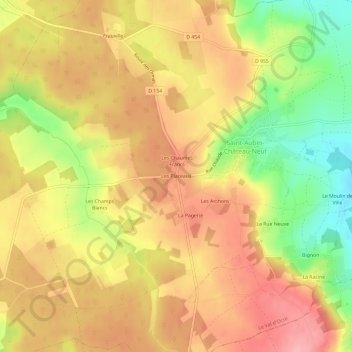 Mapa topográfico Les Placeaux, altitud, relieve