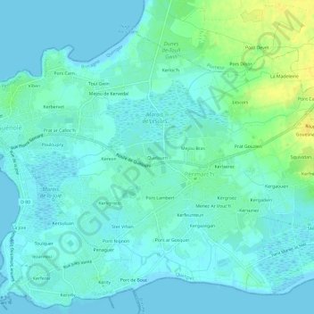 Mapa topográfico Quelourn, altitud, relieve