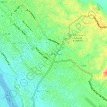 Mapa topográfico Pagar Dewa, altitud, relieve