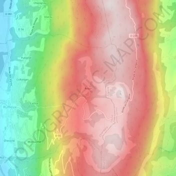 Mapa topográfico Rojux, altitud, relieve