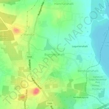 Mapa topográfico Bommenahalli, altitud, relieve