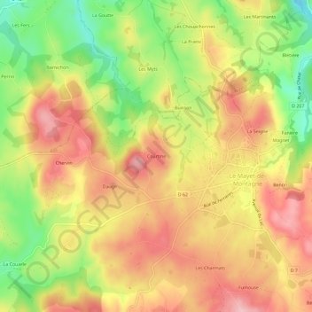 Mapa topográfico Courtine, altitud, relieve