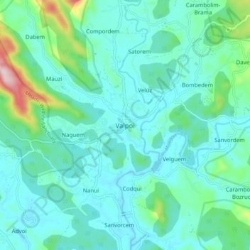 Mapa topográfico Valpoi, altitud, relieve