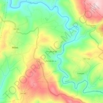 Mapa topográfico Portela de Cá, altitud, relieve