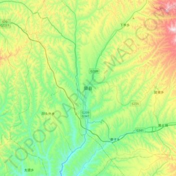 Mapa topográfico Xixian, altitud, relieve