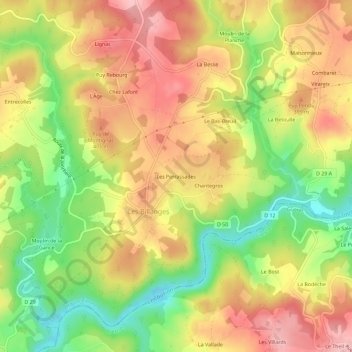 Mapa topográfico Les Perrassades, altitud, relieve