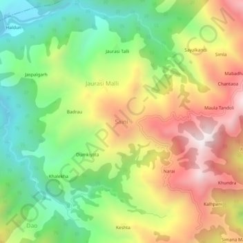 Mapa topográfico Saini, altitud, relieve