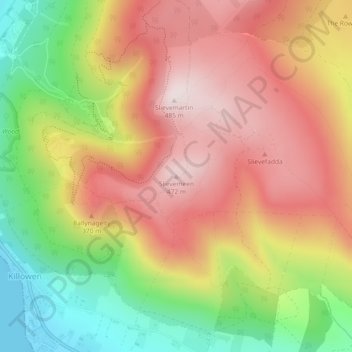 Mapa topográfico Slievemeen, altitud, relieve