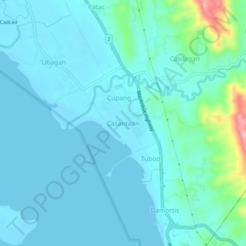 Mapa topográfico Casantaan, altitud, relieve