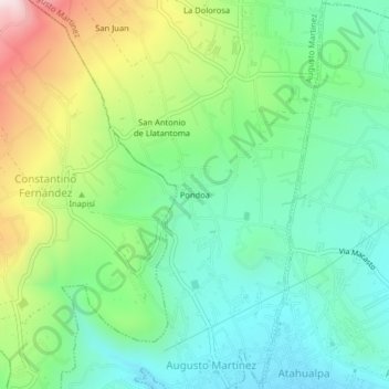 Mapa topográfico Pondoa, altitud, relieve