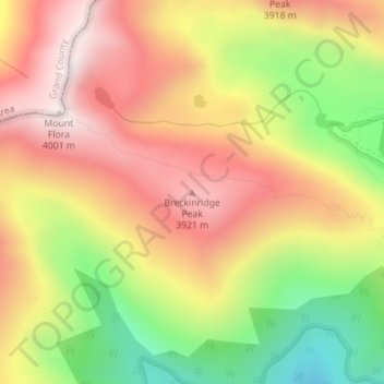 Mapa topográfico Breckinridge Peak, altitud, relieve