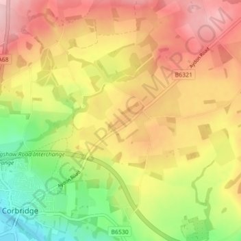 Mapa topográfico Aydon, altitud, relieve