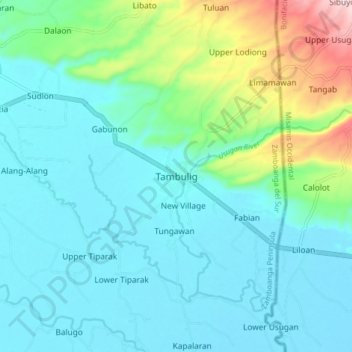 Mapa topográfico Tambulig, altitud, relieve