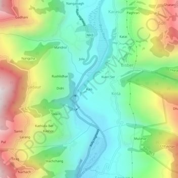 Mapa topográfico Kais, altitud, relieve
