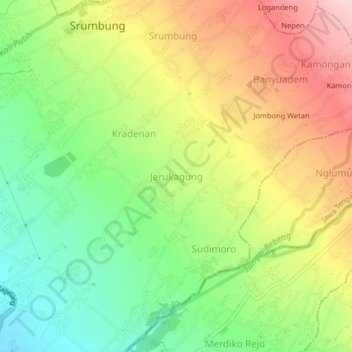 Mapa topográfico Jerukagung, altitud, relieve