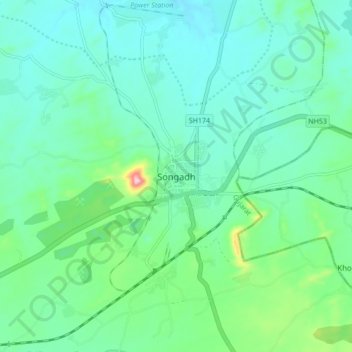 Mapa topográfico Songadh, altitud, relieve