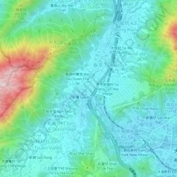 Mapa topográfico Wai Tau Tsuen, altitud, relieve