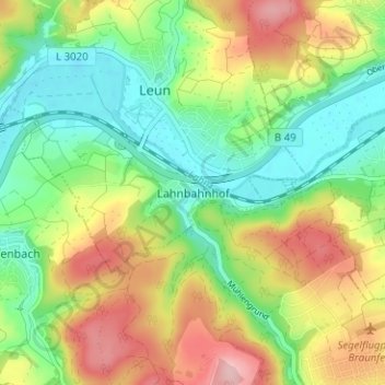 Mapa topográfico Lahnbahnhof, altitud, relieve