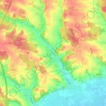 Mapa topográfico Aufham, altitud, relieve