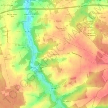 Mapa topográfico Les Bergers, altitud, relieve