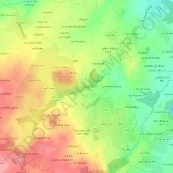Mapa topográfico L'Etang Botier, altitud, relieve