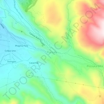 Mapa topográfico Pocoata, altitud, relieve