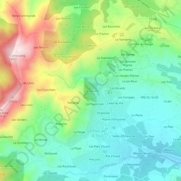 Mapa topográfico Le Sourd, altitud, relieve