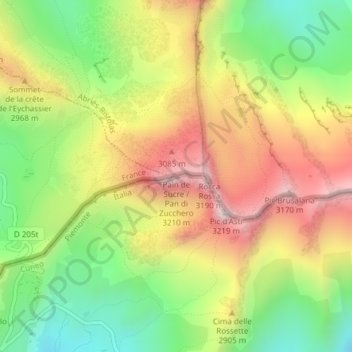 Mapa topográfico Pain de Sucre, altitud, relieve