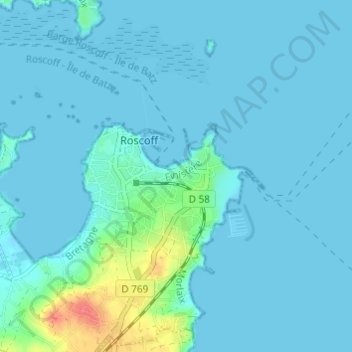 Mapa topográfico Keradraon, altitud, relieve