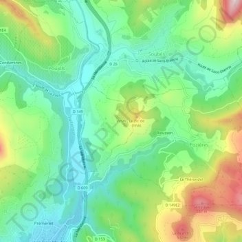 Mapa topográfico Vinas, altitud, relieve