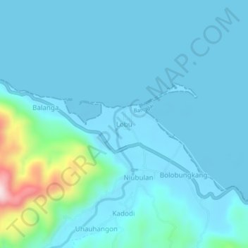 Mapa topográfico Lobu, altitud, relieve
