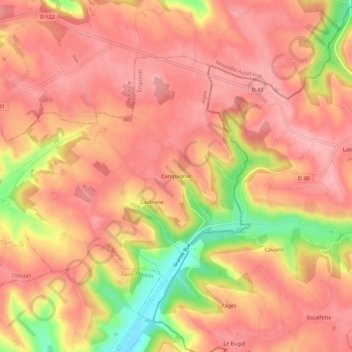 Mapa topográfico Campagnac, altitud, relieve