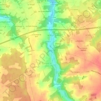 Mapa topográfico Jaunay, altitud, relieve