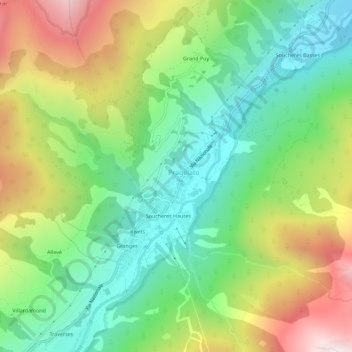 Mapa topográfico La Ruà, altitud, relieve
