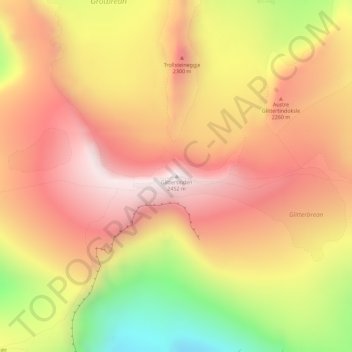 Mapa topográfico Glittertinden, altitud, relieve